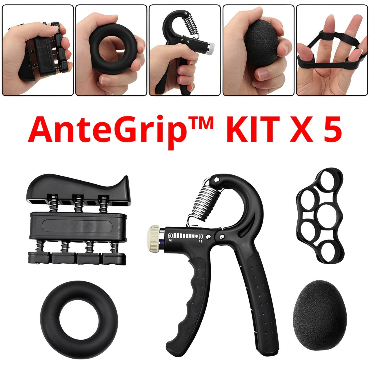 ™/ Kit Ejercitador Hand Grip Mano, Antebrazos X5 piezas